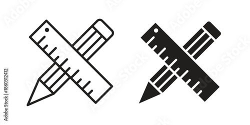 Pencil and ruler icons. glyph icon vector on white background. Flat and line vector