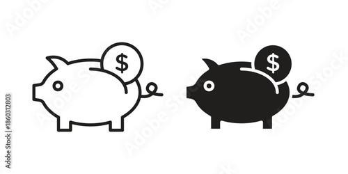 Piggy bank icons. glyph icon vector on white background. Flat and line vector