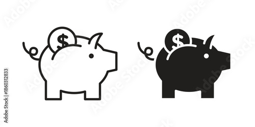 Piggy bank icons. glyph icon vector on white background. Flat and line vector