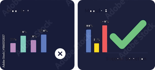 Bar Chart Comparison with Checkmark and Cross Mark for Data Analysis.