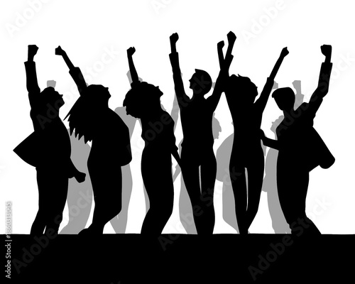 Silhouette of people raising their hands as a sign of success, celebration illustration, model image 2
