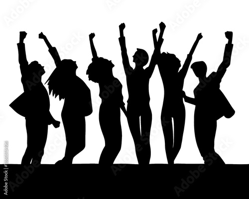 Silhouette of people raising their hands as a sign of success, celebration illustration, model image 1
