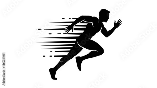 Black vector illustration of a fit young woman athlete in action as a runner and dancer performing a jump and run silhouette for sports fitness and competition