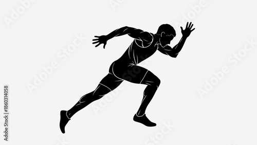 Vector illustration of a black silhouette of a young woman athlete in action while running and jumping for fitness and sport