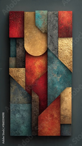 Abstract geometric composition with textural elements in a vertical format