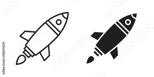 Rocket launch icons. glyph icon vector on white background. Flat and line vector