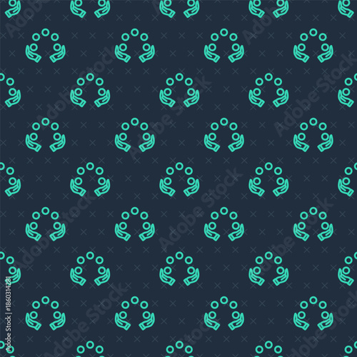 Green line Juggling ball icon isolated seamless pattern on blue background. Vector