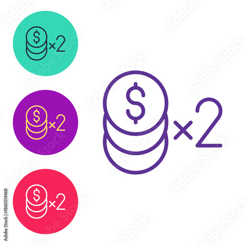 Set line Casino chip with dollar symbol icon isolated on white background. Casino gambling. Set icons colorful. Vector