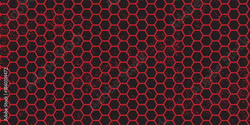 Red and black grunge hexagon pattern with distortion for background