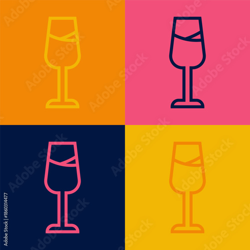 Pop art line Wine glass icon isolated on color background. Wineglass sign. Vector