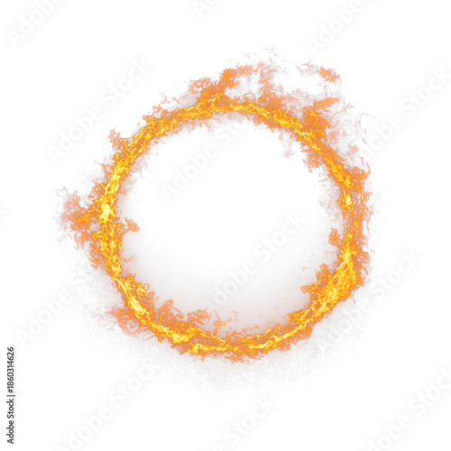 Fire ring isolated on transparent background. Circle fire isolated. Glowing light round on transparent png. Circle with gold dust png  Fire ball flame isolated