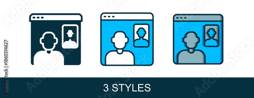 Filled outline Video chat conference icon isolated on white background. Online meeting work form home. Remote project management. Vector