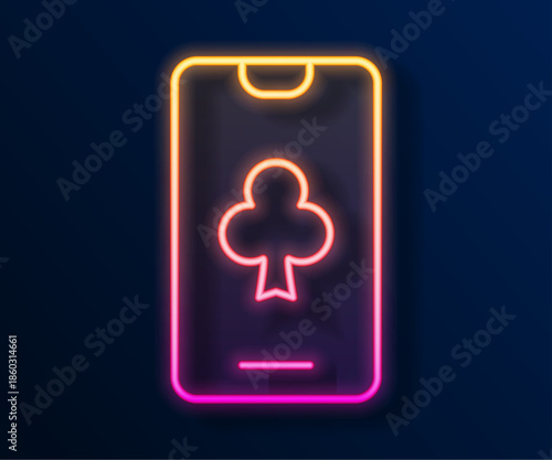 Glowing neon line Online poker table game icon isolated on black background. Online casino. Vector