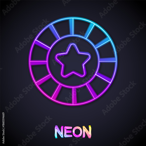 Glowing neon line Casino chips icon isolated on black background. Casino gambling. Vector