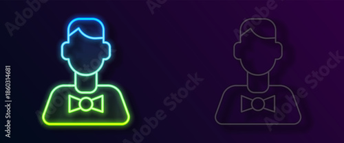 Glowing neon line Casino dealer icon isolated on black background. Casino croupier. Vector