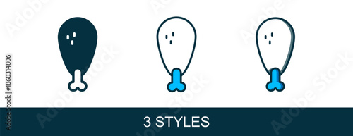 Filled outline Chicken leg icon isolated on white background. Chicken drumstick. Vector