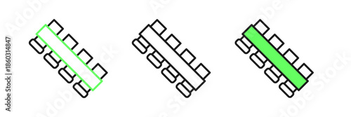 Set line Hunting cartridge belt with cartridges icon isolated on white background. Bandolier sign. Hunter equipment, armament. Vector