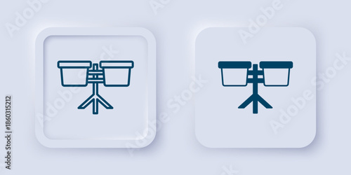 Filled and outline Bongo drum icon isolated on grey background. Musical instrument symbol. Square button. Vector
