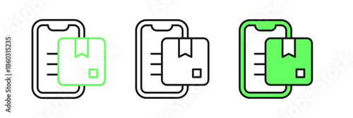 Set line Document tracking marker system icon isolated on white background. Parcel tracking. Vector