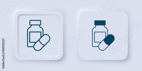 Filled and outline Sleeping pill icon isolated on grey background. Square button. Vector