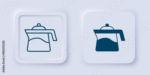 Filled and outline Teapot icon isolated on grey background. Square button. Vector