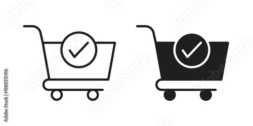 Shopping cart check icons. glyph icon vector on white background. Flat and line vector