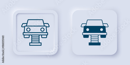 Filled and outline Swing car on the playground icon isolated on grey background. Childrens carousel with car. Amusement icon. Square button. Vector