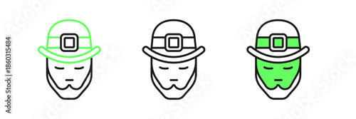 Set line Leprechaun icon isolated on white background. Happy Saint Patricks day. National Irish holiday. Vector