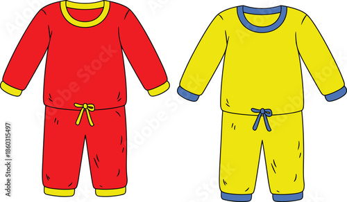 Red and Yellow Long-Sleeve Tops and Joggers, Apparel Design Template