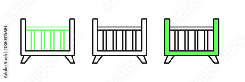 Set line Baby crib cradle bed icon isolated on white background. Vector