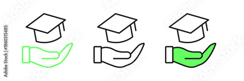 Set line Education grant icon isolated on white background. Tuition fee, financial education, budget fund, scholarship program, graduation hat. Vector