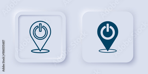 Filled and outline Power button icon isolated on grey background. Start sign. Square button. Vector