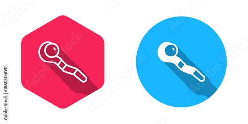 Filled and outline Magic staff icon isolated with long shadow background. Magic wand, scepter, stick, rod. Vector