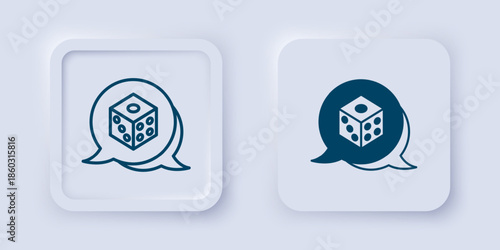 Filled and outline Game dice icon isolated on grey background. Casino gambling. Square button. Vector