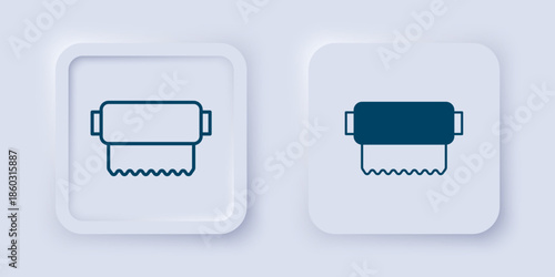 Filled and outline Textile fabric roll icon isolated on grey background. Roll, mat, rug, cloth, carpet or paper roll icon. Square button. Vector