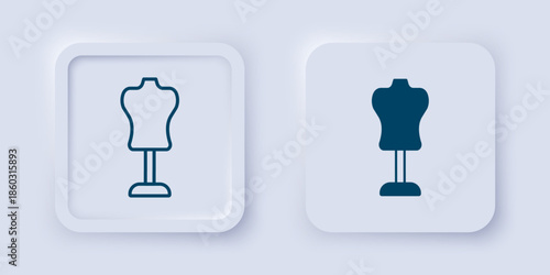 Filled and outline Mannequin icon isolated on grey background. Tailor dummy. Square button. Vector