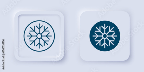 Filled and outline Snowflake icon isolated on grey background. Merry Christmas and Happy New Year. Square button. Vector