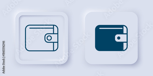 Filled and outline Wallet icon isolated on grey background. Purse icon. Cash savings symbol. Square button. Vector
