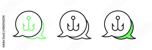 Set line Fishing hook icon isolated on white background. Fishing tackle. Vector