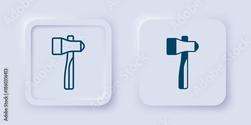Filled and outline Hammer icon isolated on grey background. Tool for repair. Square button. Vector