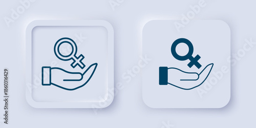 Filled and outline Female gender symbol icon isolated on grey background. Venus symbol. The symbol for a female organism or woman. Square button. Vector