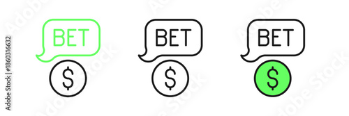 Set line Casino chip with dollar symbol icon isolated on white background. Casino gambling. Vector