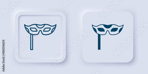 Filled and outline Festive mask icon isolated on grey background. Merry Christmas and Happy New Year. Square button. Vector