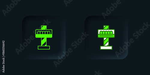 Green Attraction carousel icon isolated on black background. Amusement park. Childrens entertainment playground, recreation park. Black square button. Vector