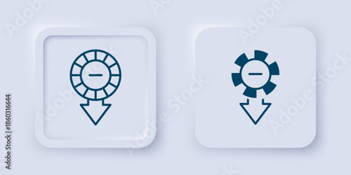Filled and outline Casino chips icon isolated on grey background. Casino gambling. Square button. Vector