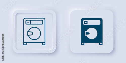 Filled and outline Washer icon isolated on grey background. Washing machine icon. Clothes washer - laundry machine. Home appliance symbol. Square button. Vector