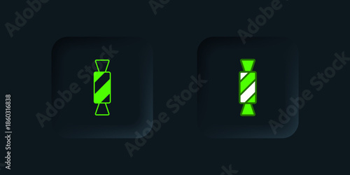 Green Candy icon isolated on black background. Happy Halloween party. Black square button. Vector