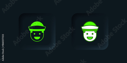 Green Sailor icon isolated on black background. Black square button. Vector