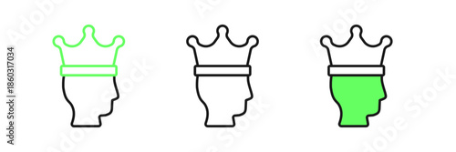 Set line King crown icon isolated on white background. Vector