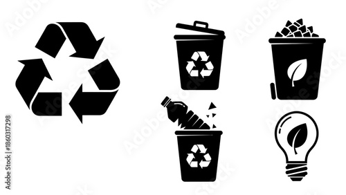 Recycling Symbols and Cups Highlighting Environmental Awareness and Sustainable Waste Practices.